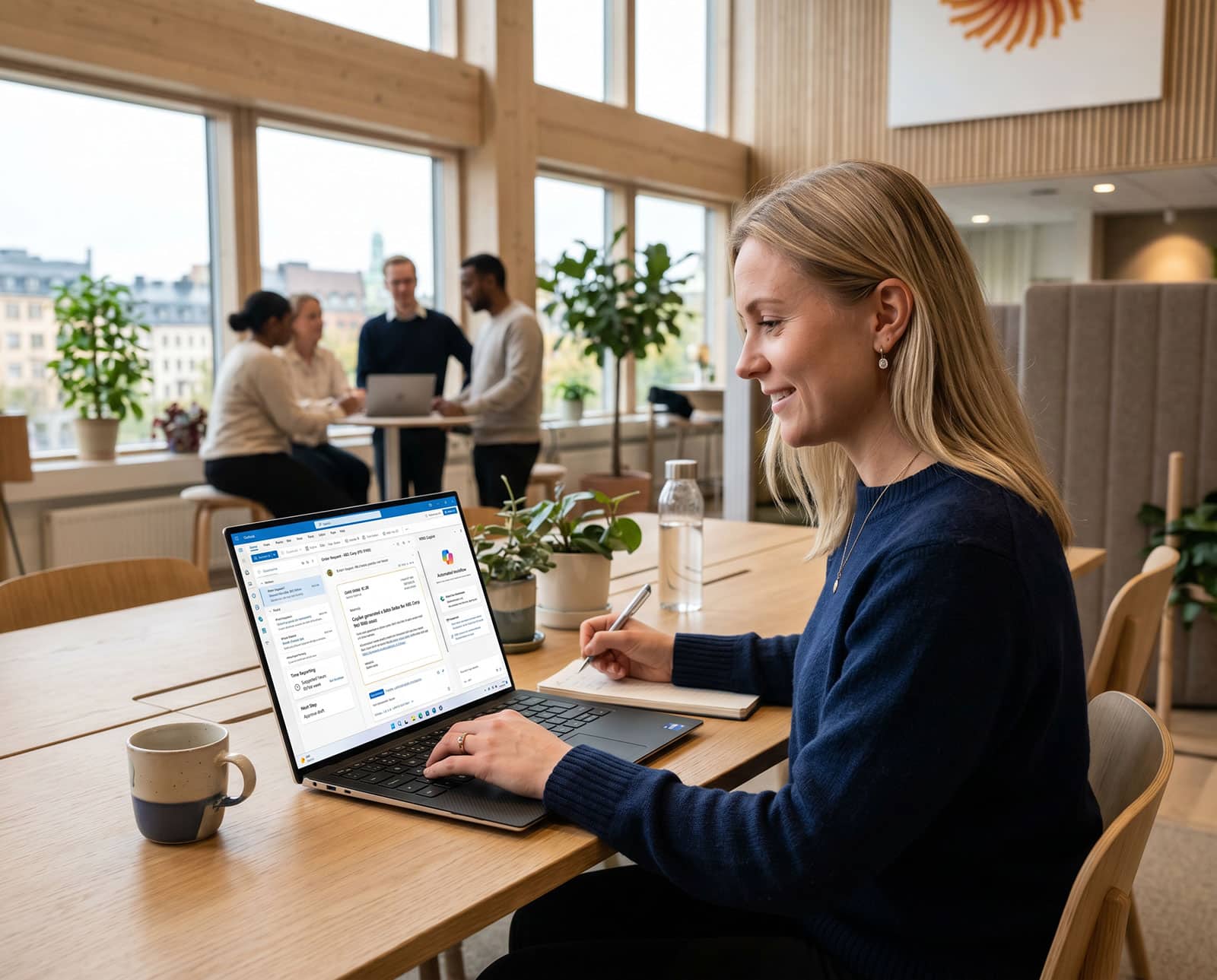 Medarbetare arbetar i M365 Copilot med data från Monitor ERP