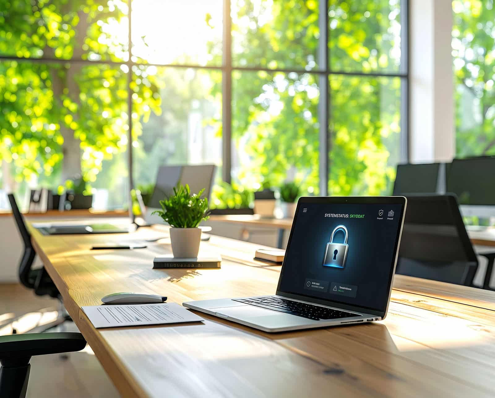 Sommaröppet kontor med säkerhetschecklista, VPN-anslutning och fokus på IT-säkerhet under semestern