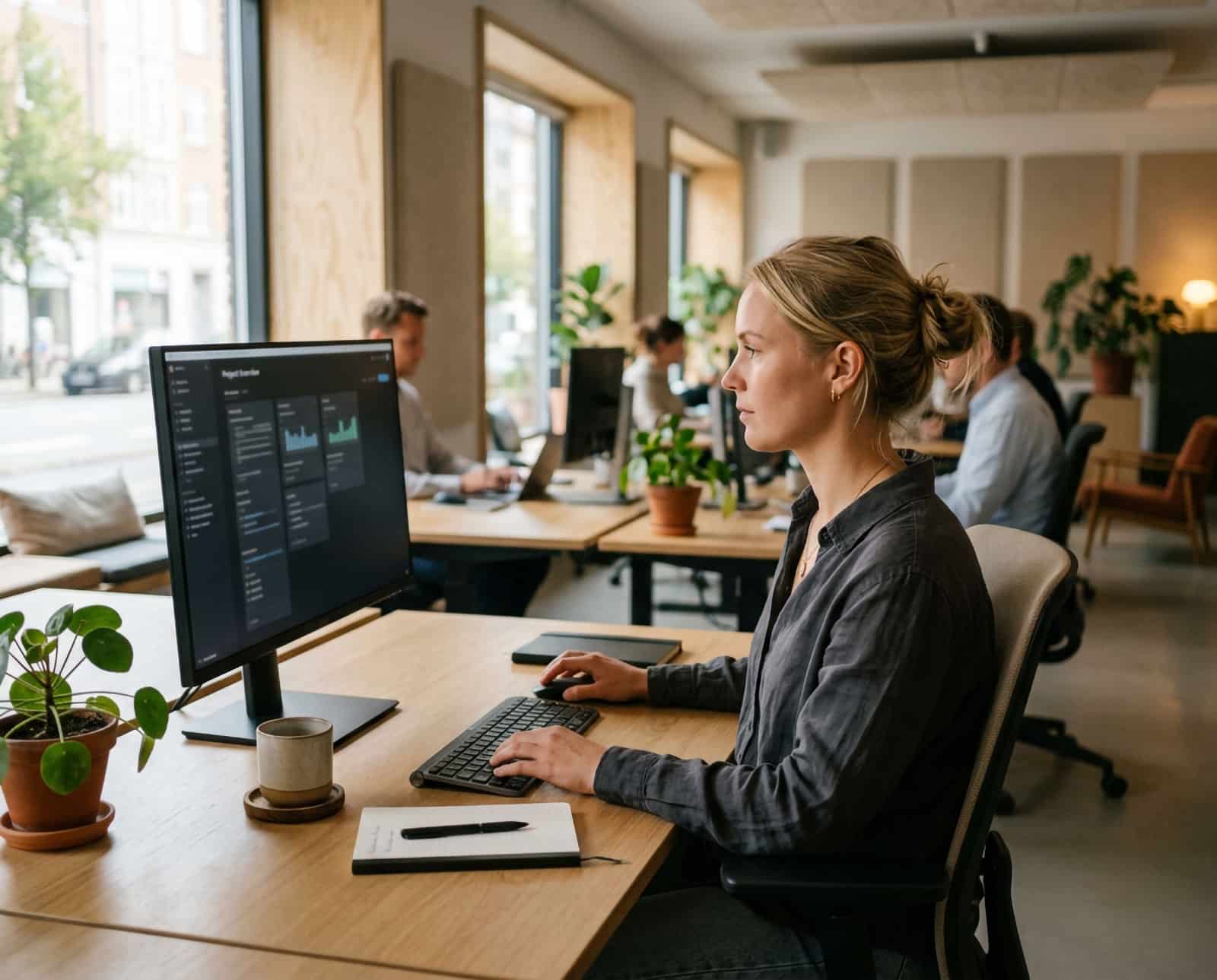 Medarbetare arbetar fokuserat med en välorganiserad dokumentstruktur i SharePoint och OneDrive